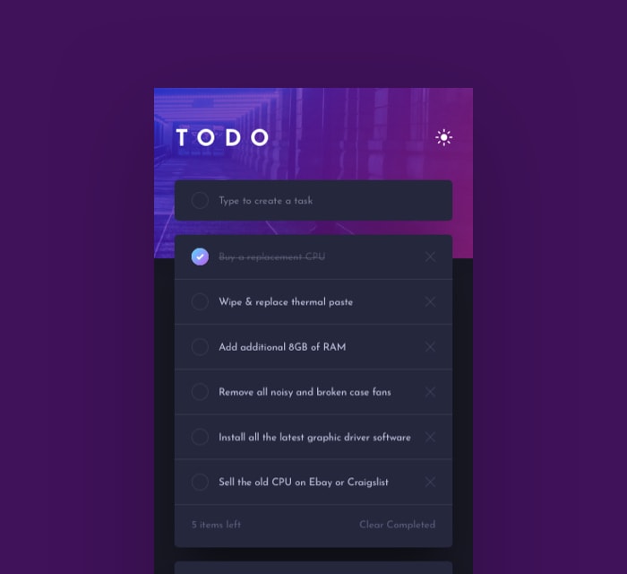 image of a sleek and dark-purple themed to do list app